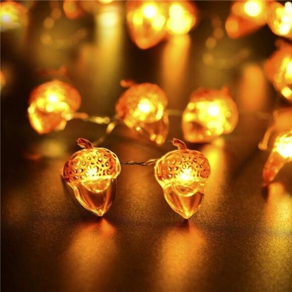 Thanksgiving Decorations Acorn Lights String 10ft 40 LEDs Fairy String - Picture 2 of 7